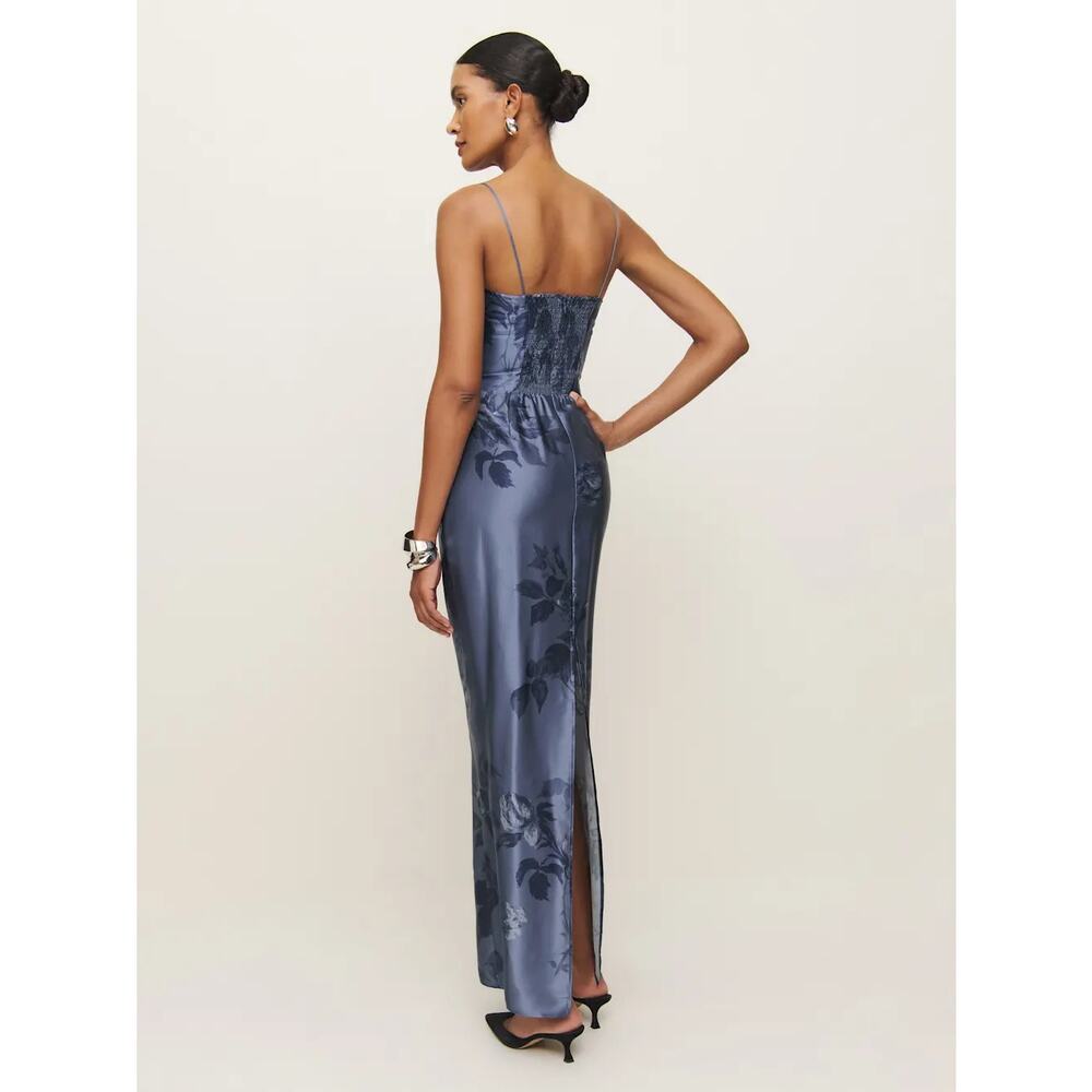 Reformation Frankie Silk Dress Trieste Border - Picture 3 of 12